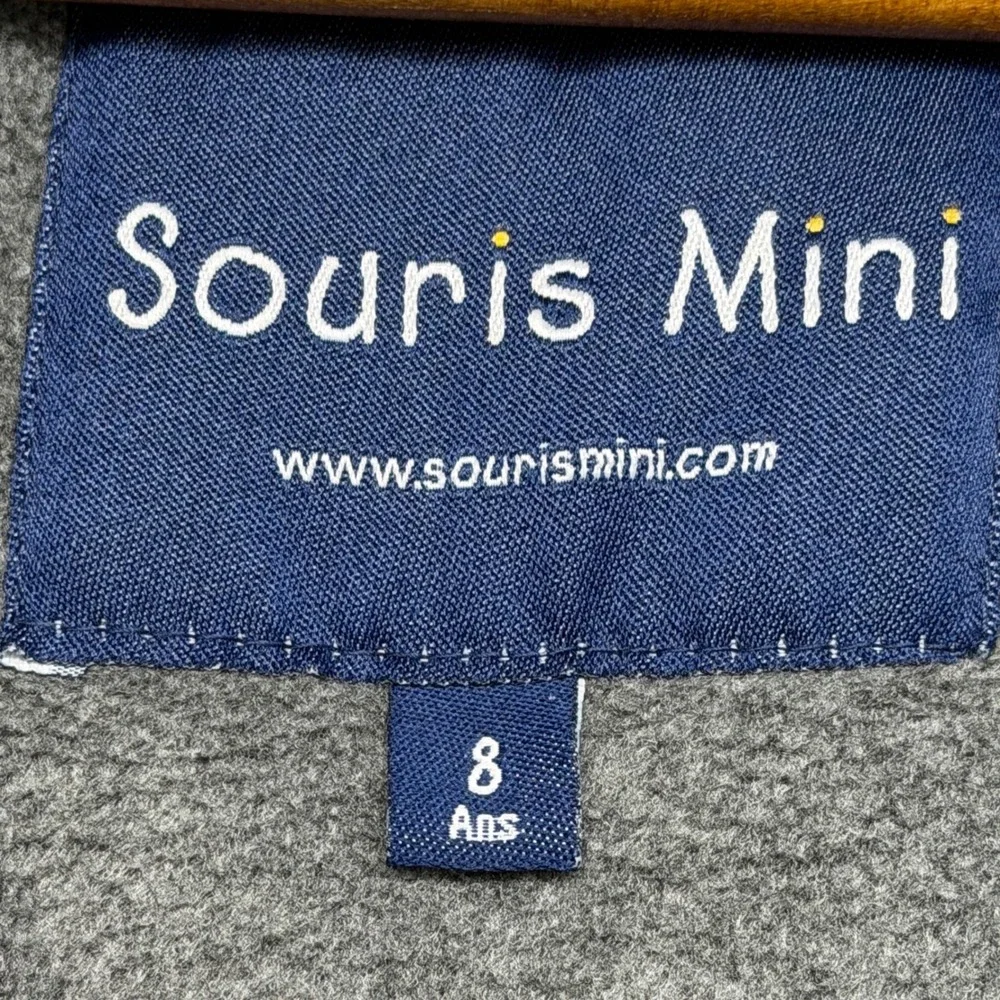 Souris Mini Boys Striped Hooded Winter Coat Blue Green Grey Fleece Lined Size 8